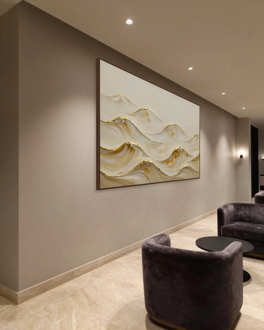 Simulação: Lobby de hotel, Maré Dourada em Relevo · 320 cm